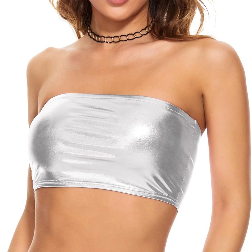 Shiny Silver Tube Top